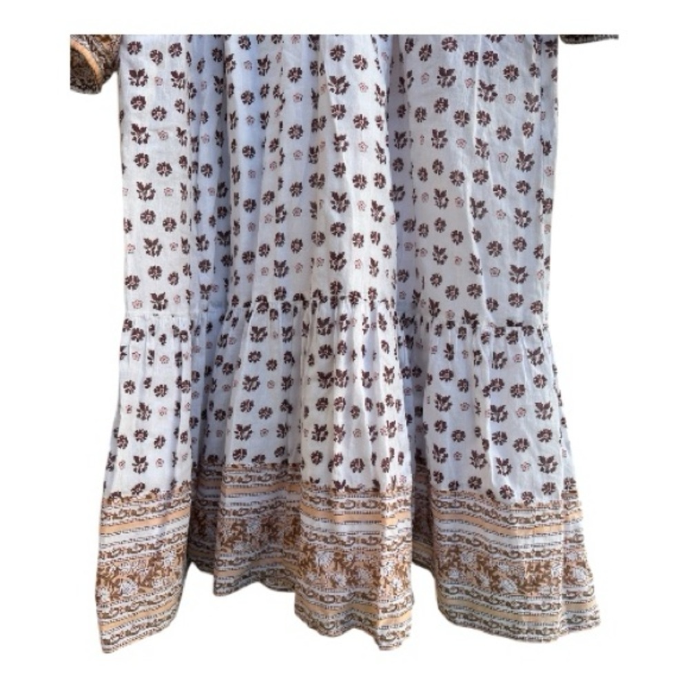 Cleobella Floral Long Sleeve Dress in white and brown 100% cotton Sz XL - Picture 5 of 9